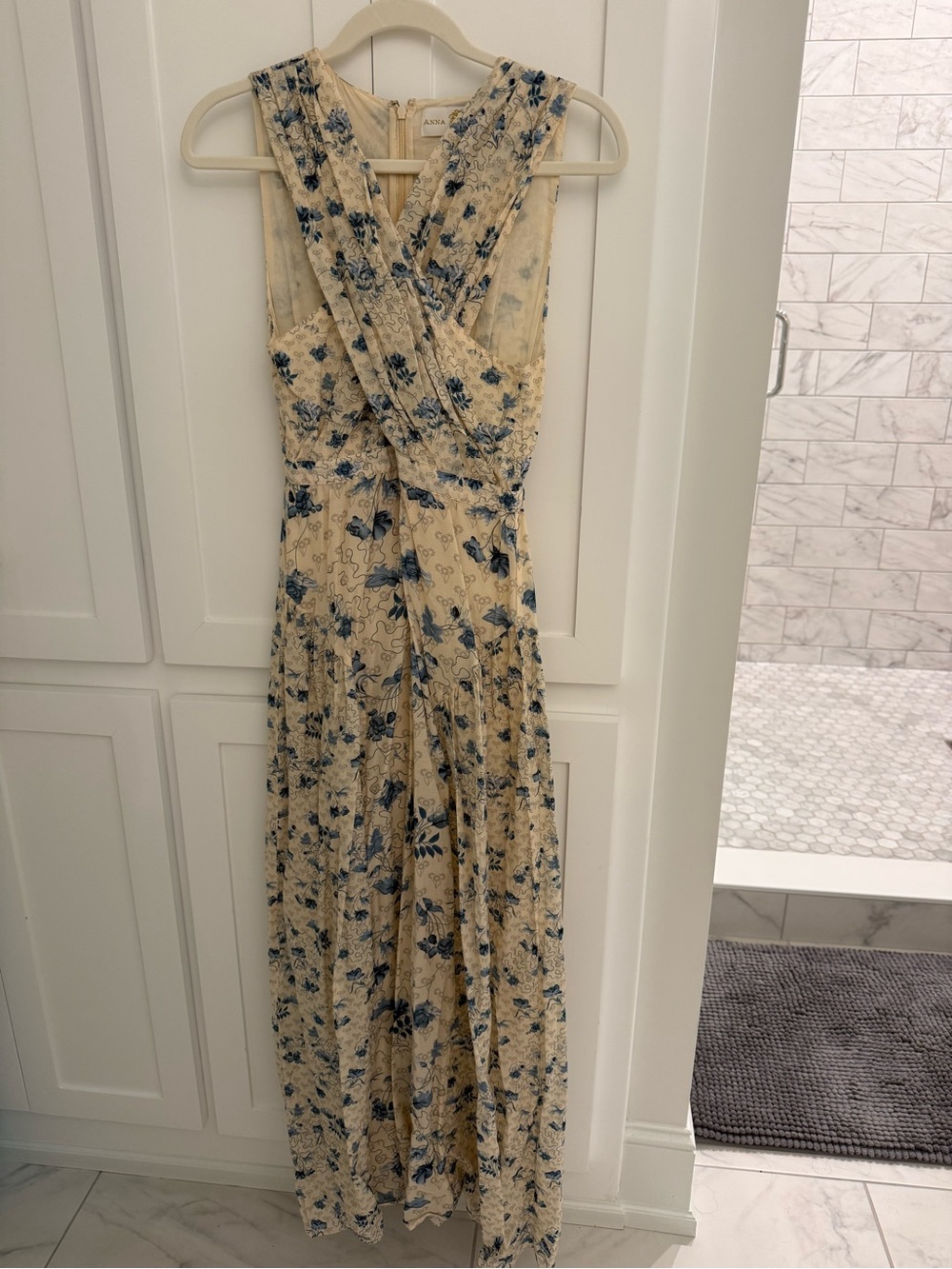 Anna Cate Cream Floral Maxi Dress with Blue Print